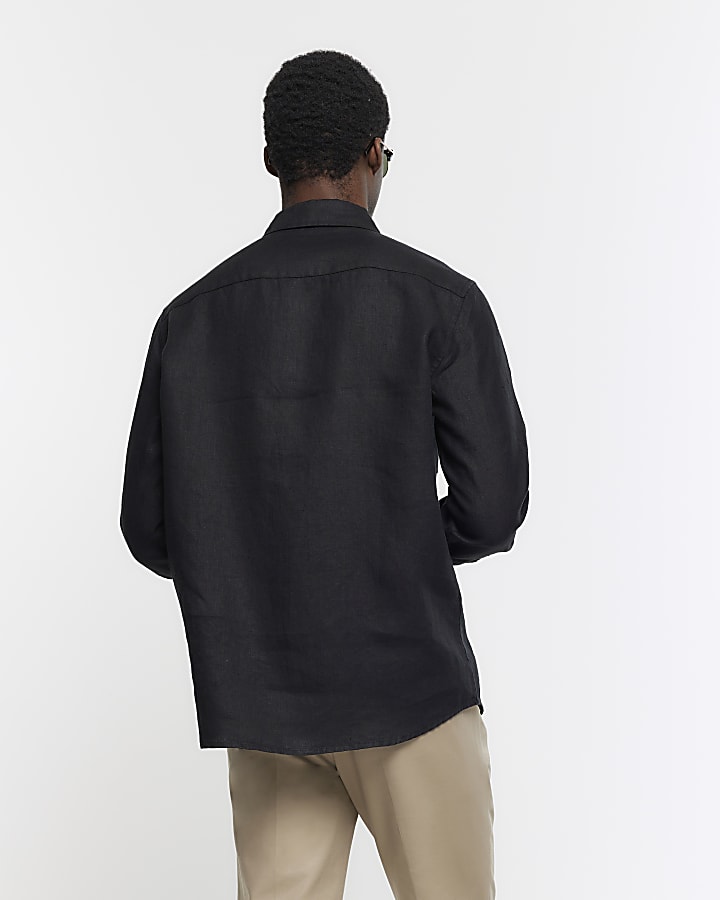 Black regular fit linen shirt