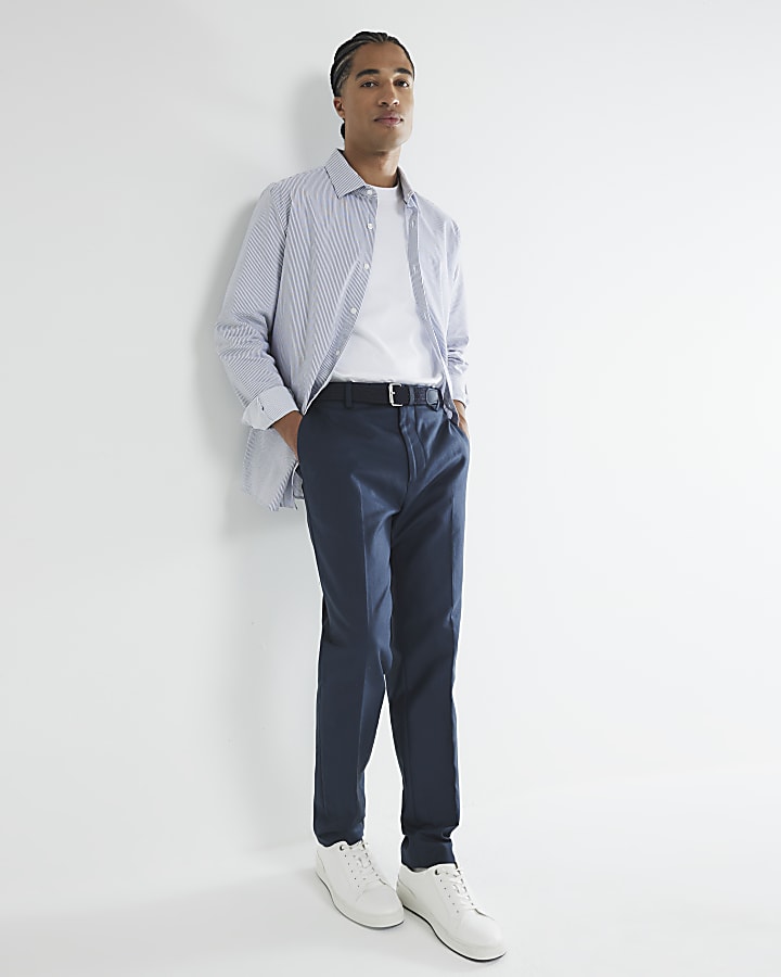 Navy slim fit smart chino trousers