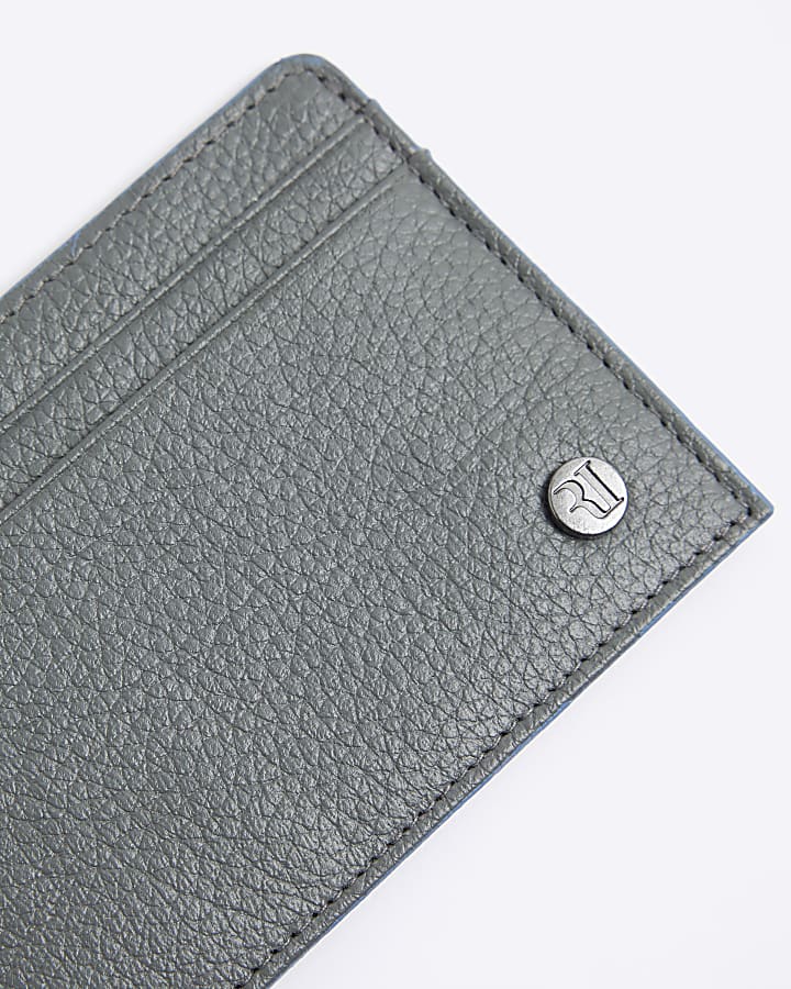 Grey leather pebbled card holder