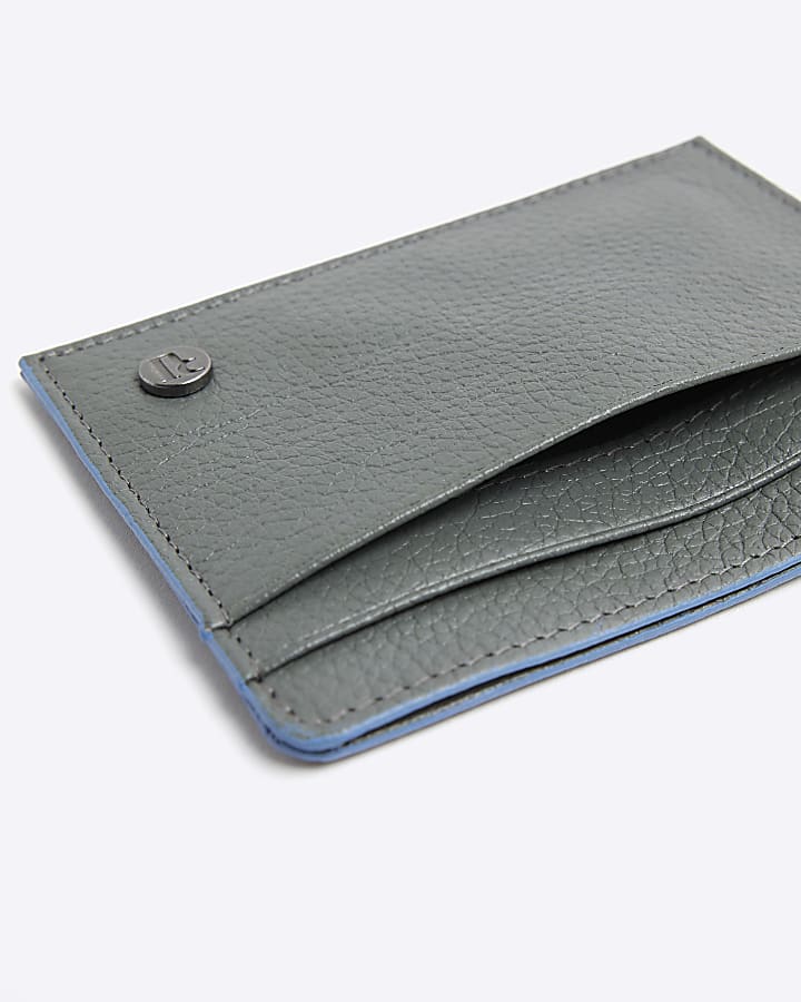 Grey leather pebbled card holder