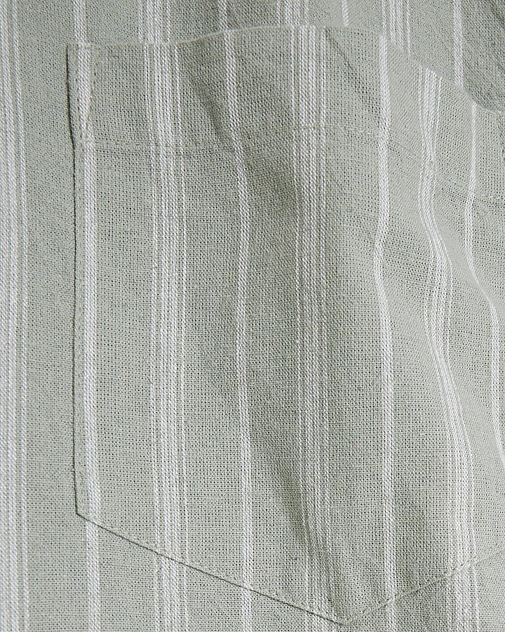 Green regular fit linen blend stripe shirt