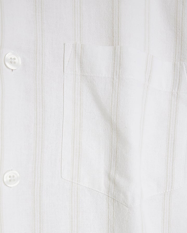 White regular fit linen blend stripe shirt