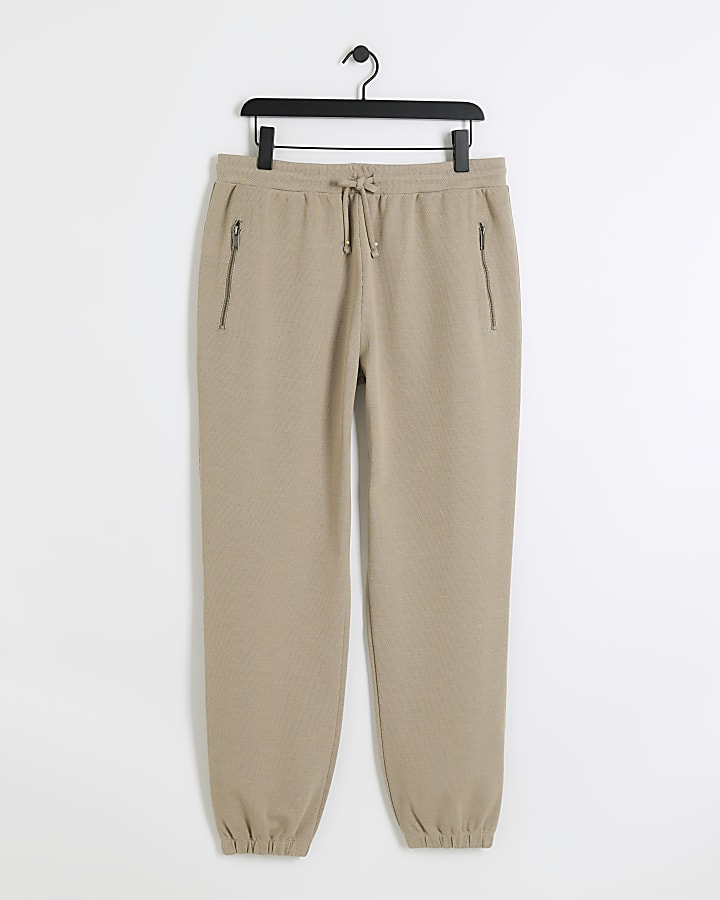 Beige slim fit textured smart joggers