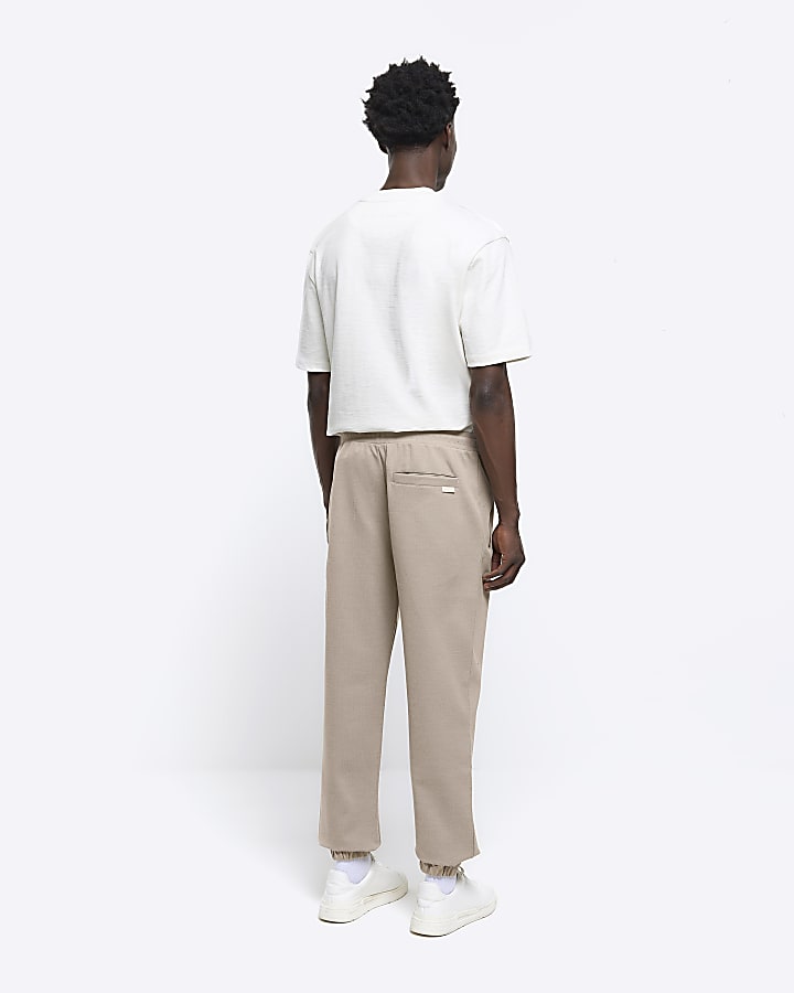 Beige slim fit textured smart joggers