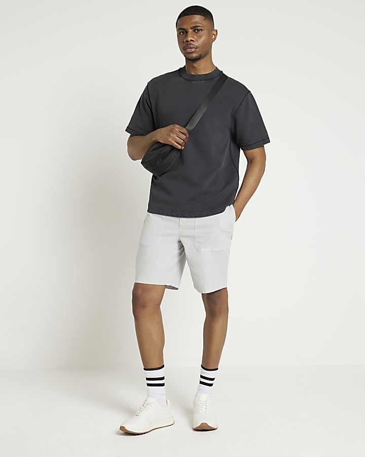 Grey slim fit casual workwear shorts