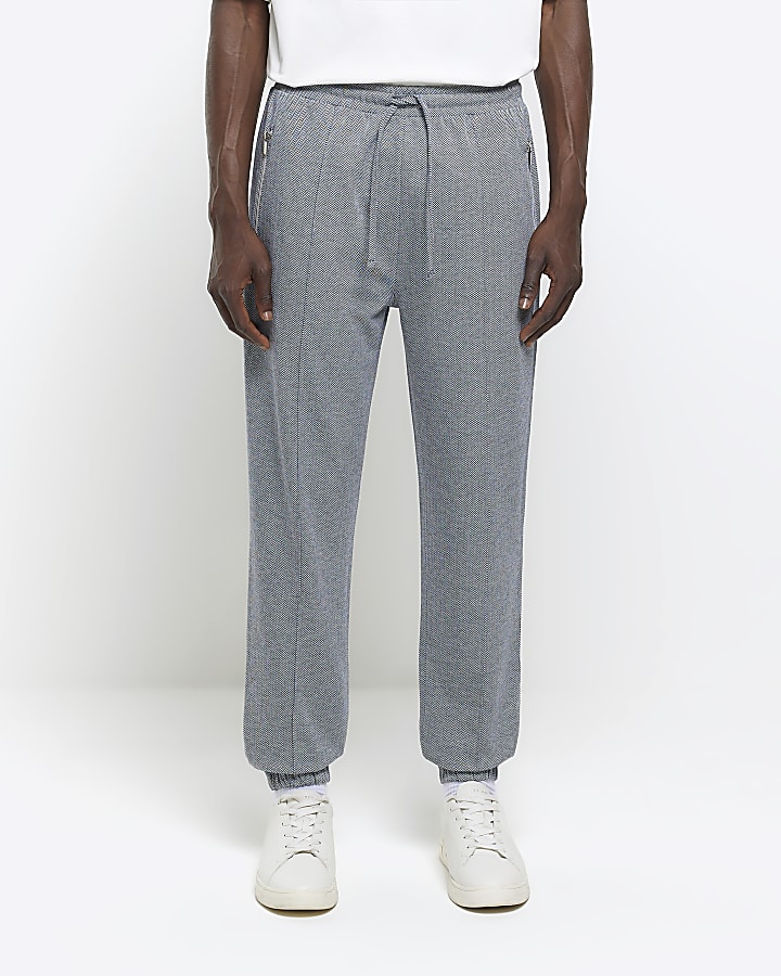 Grey slim fit smart herringbone joggers