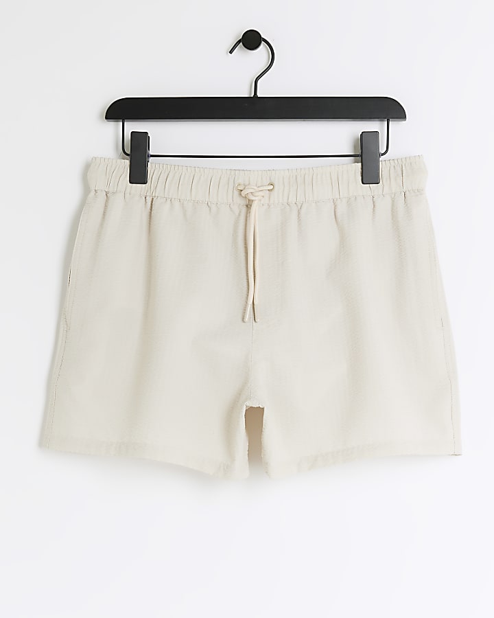 Stone regular fit seersucker swim shorts