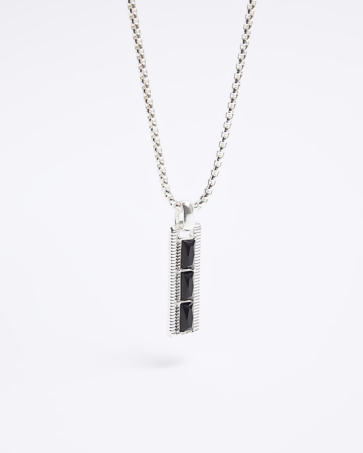 Black bar pendant necklace