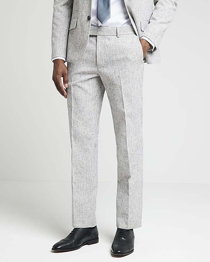 Grey slim fit textured suit trousers