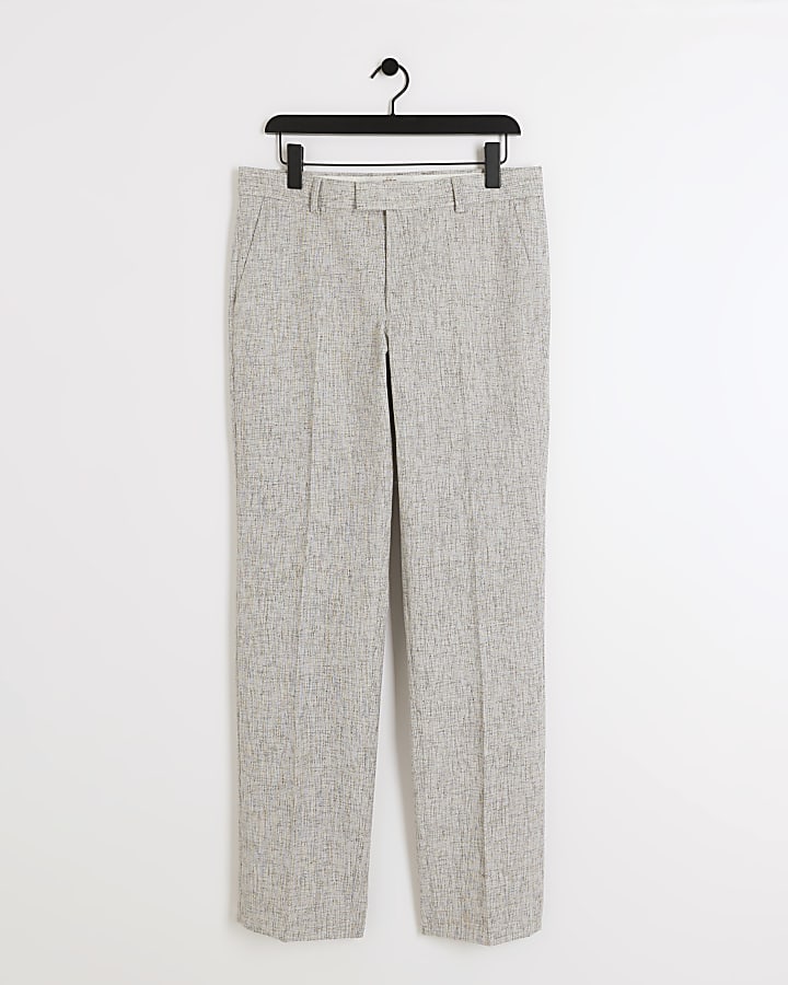 Grey slim fit textured suit trousers