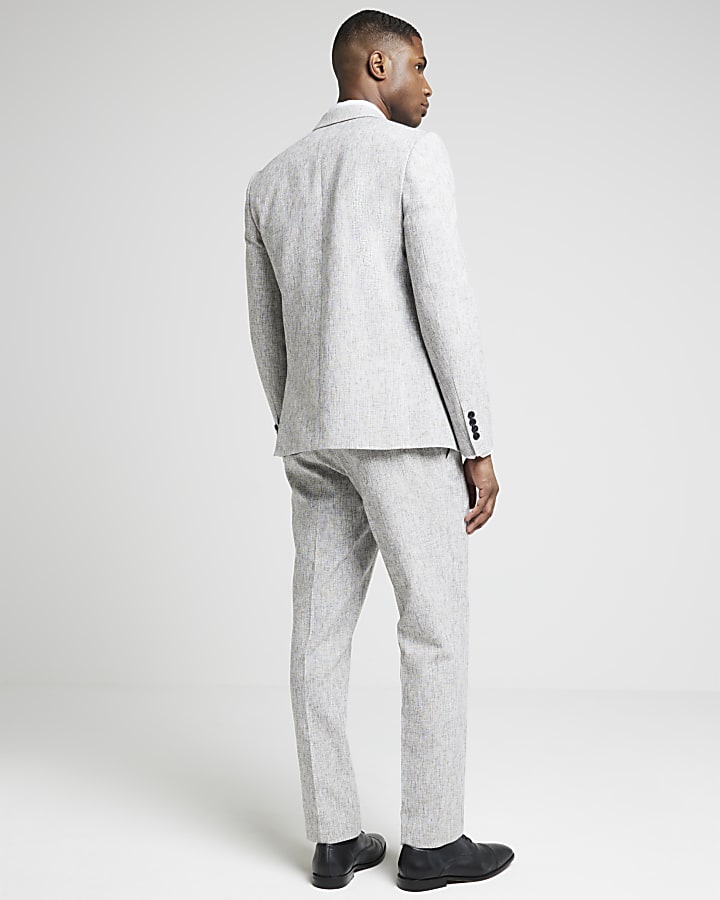 Grey slim fit textured suit trousers