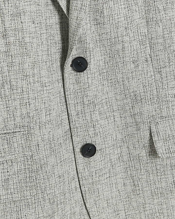 Grey slim fit textured suit jacket