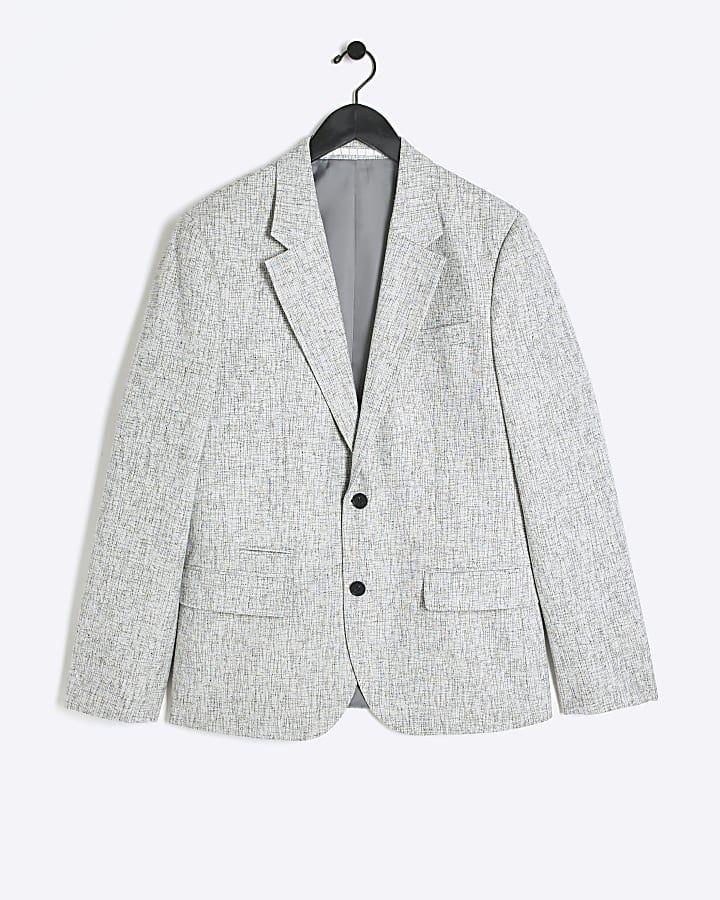 Grey slim fit textured suit jacket