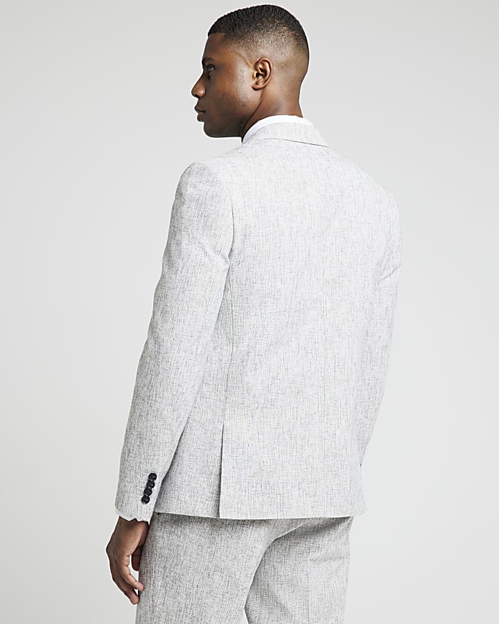 Grey slim fit textured suit jacket