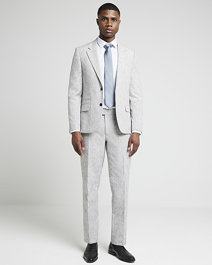 Grey slim fit textured suit jacket