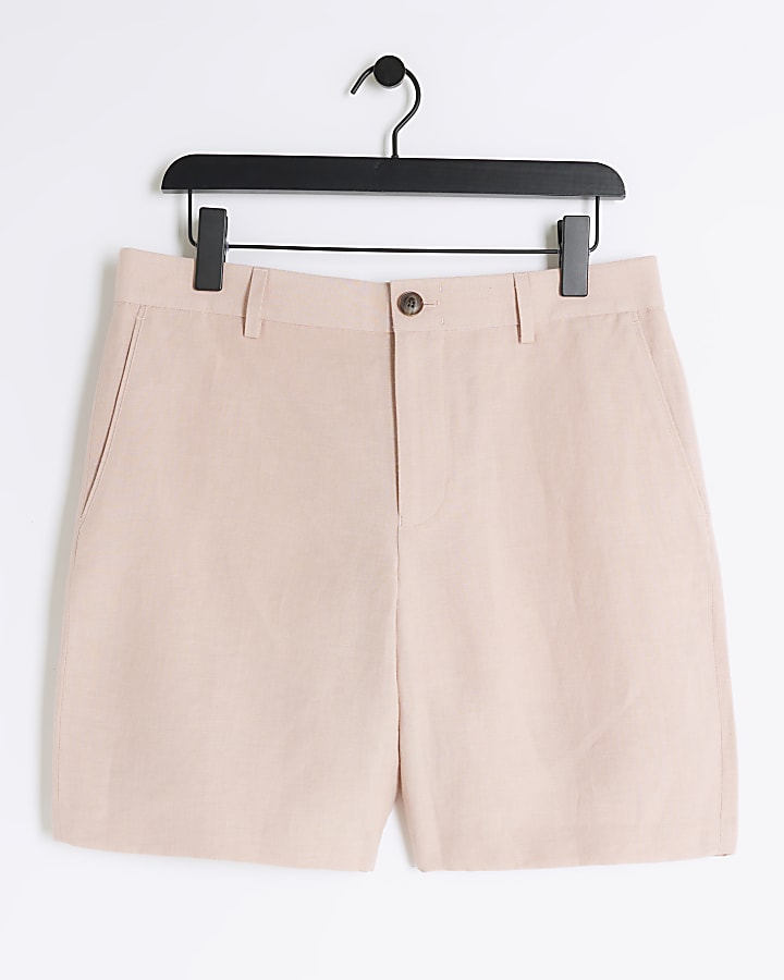 Pink slim fit linen blend shorts