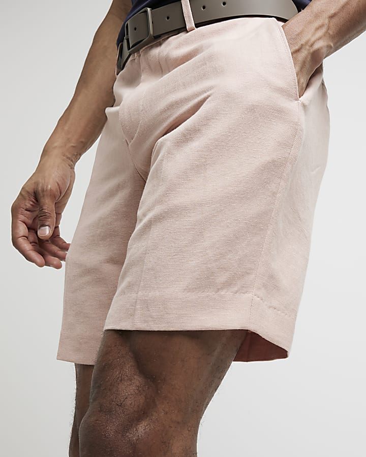 Pink slim fit linen blend shorts