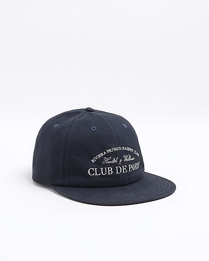 Navy flat peak cap River Island