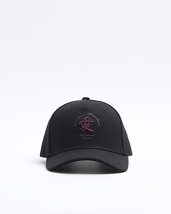 Black canvas Japanese embroidered cap