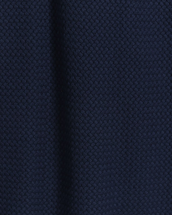 Navy slim fit textured knit polo