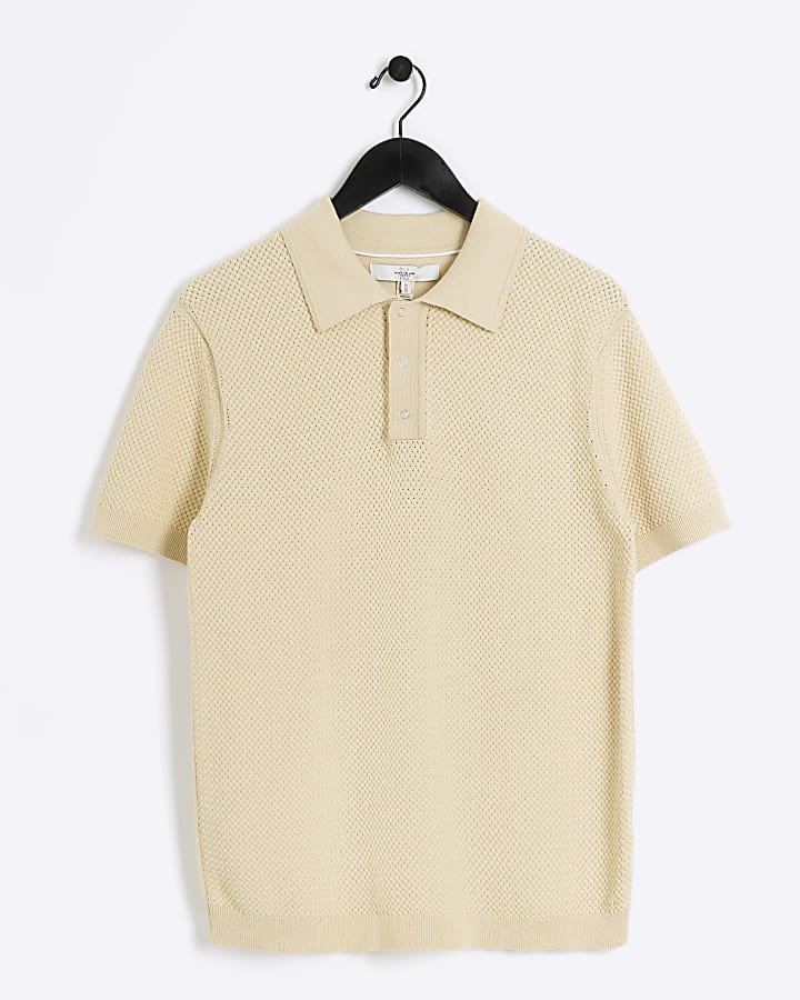 Yellow slim fit textured knit polo