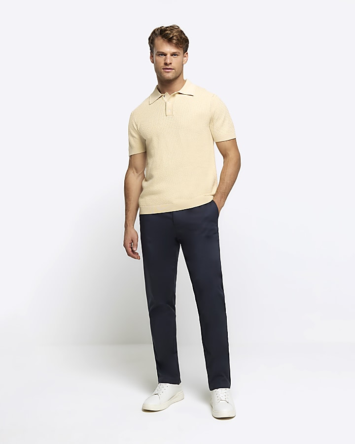 Yellow slim fit textured knit polo