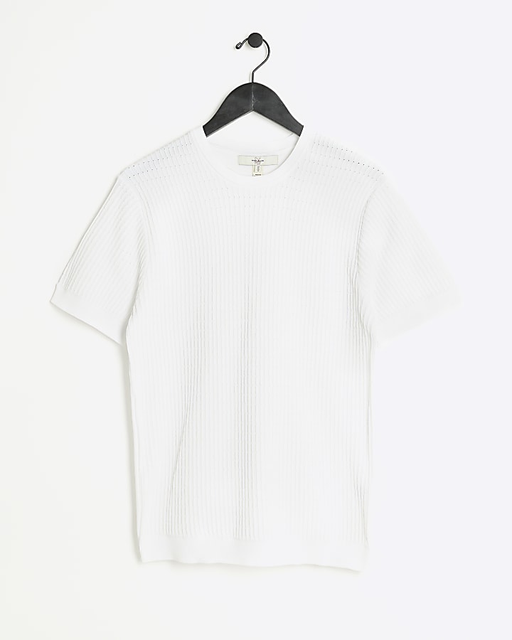 White muscle fit stretch knit t-shirt