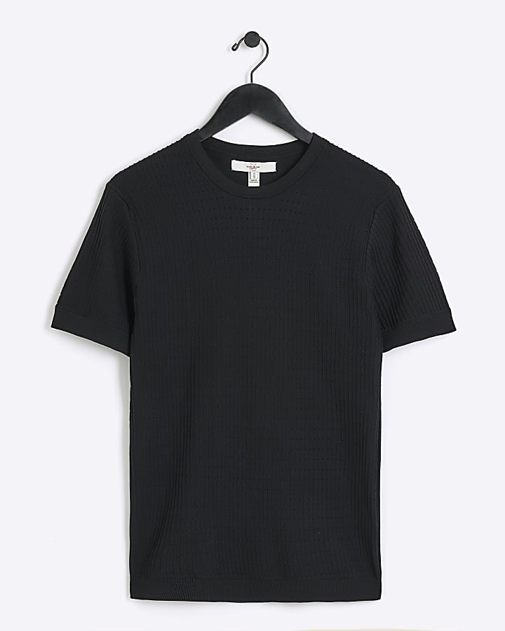 Black muscle fit brick knit t-shirt