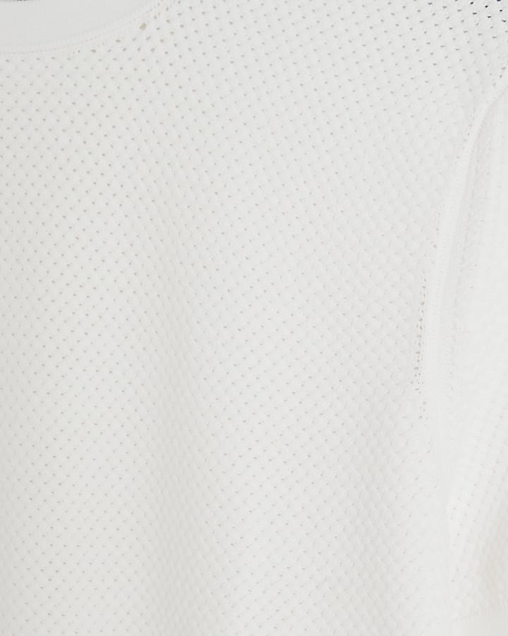 White slim fit textured knit t-shirt
