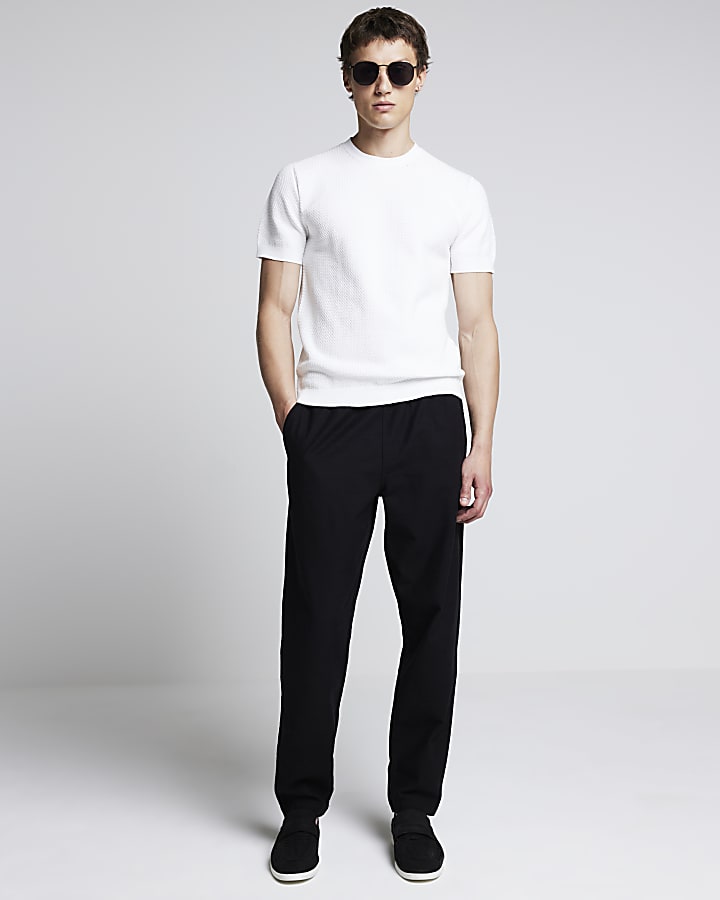 White slim fit textured knit t-shirt