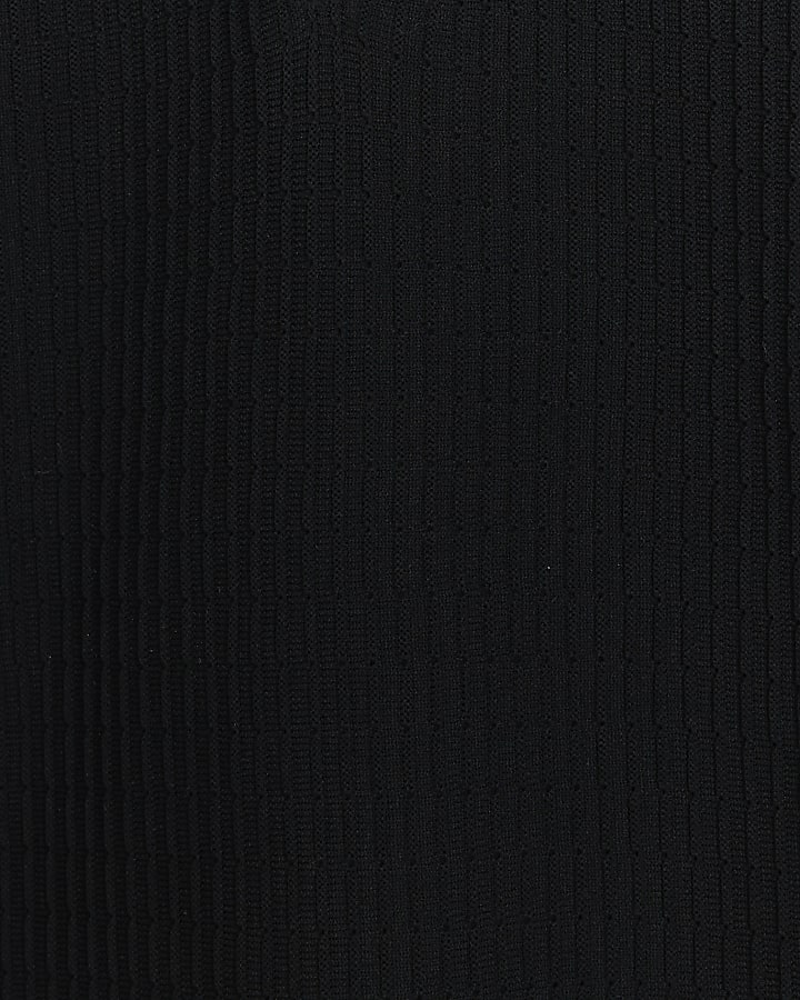 Black muscle fit knitted half zip polo