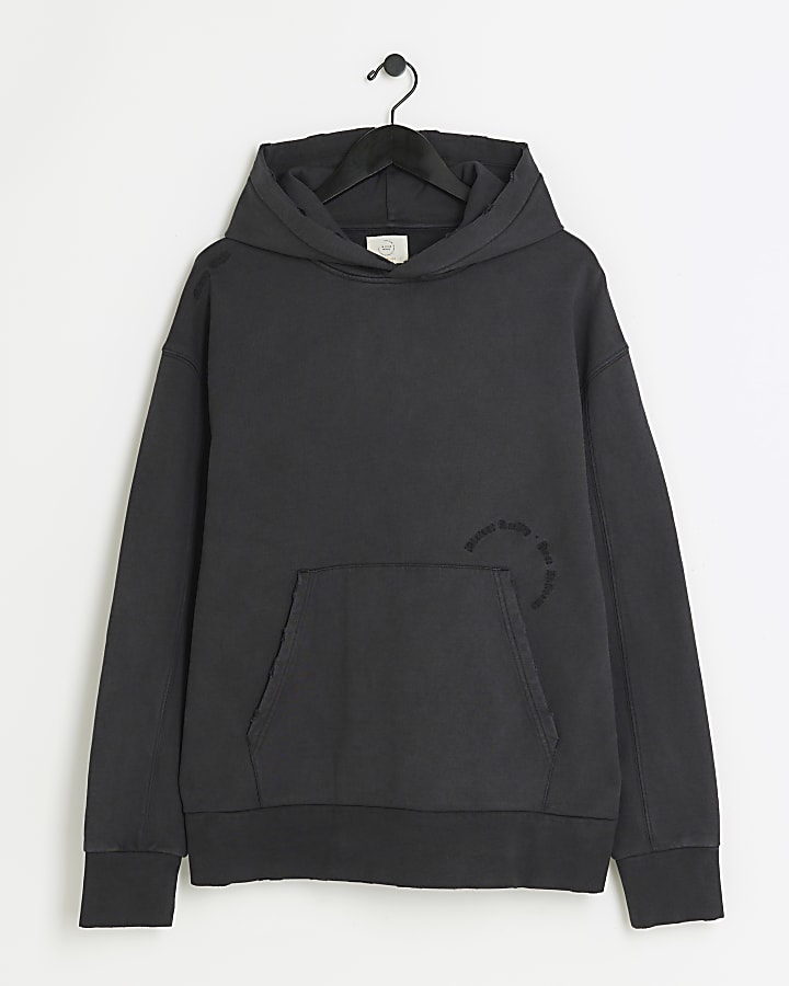 Black Oversized Washed Hoodie