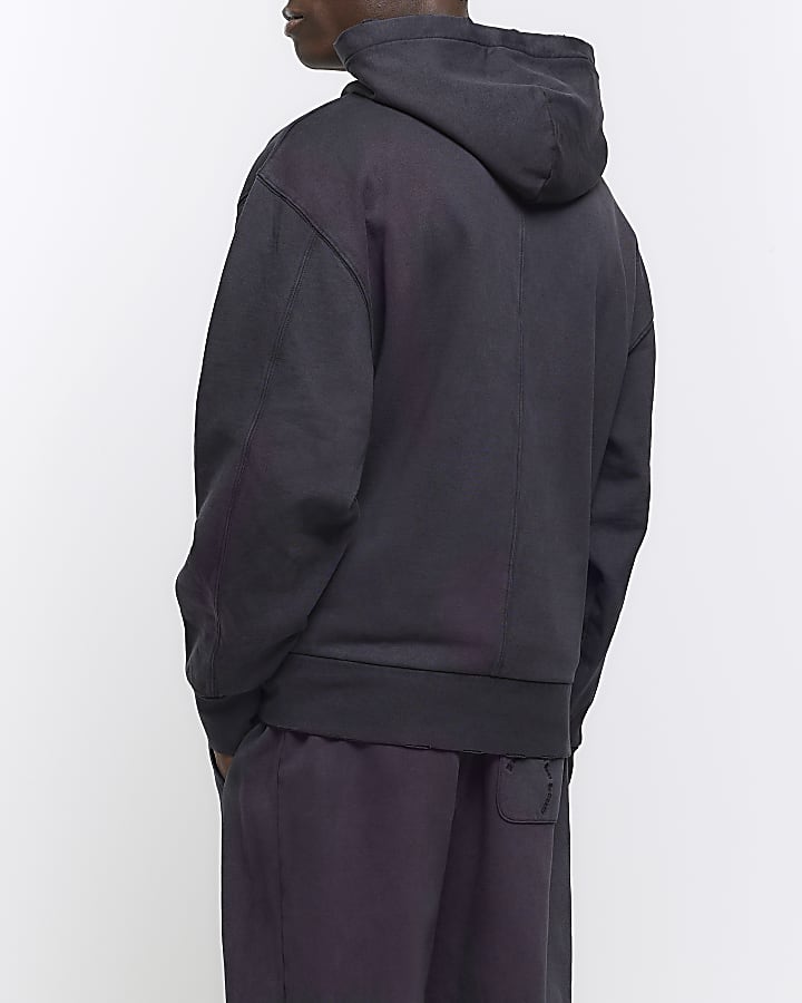 Black Oversized Washed Hoodie