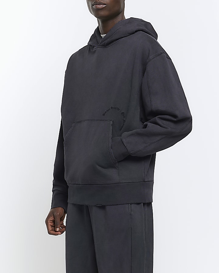 Black Oversized Washed Hoodie