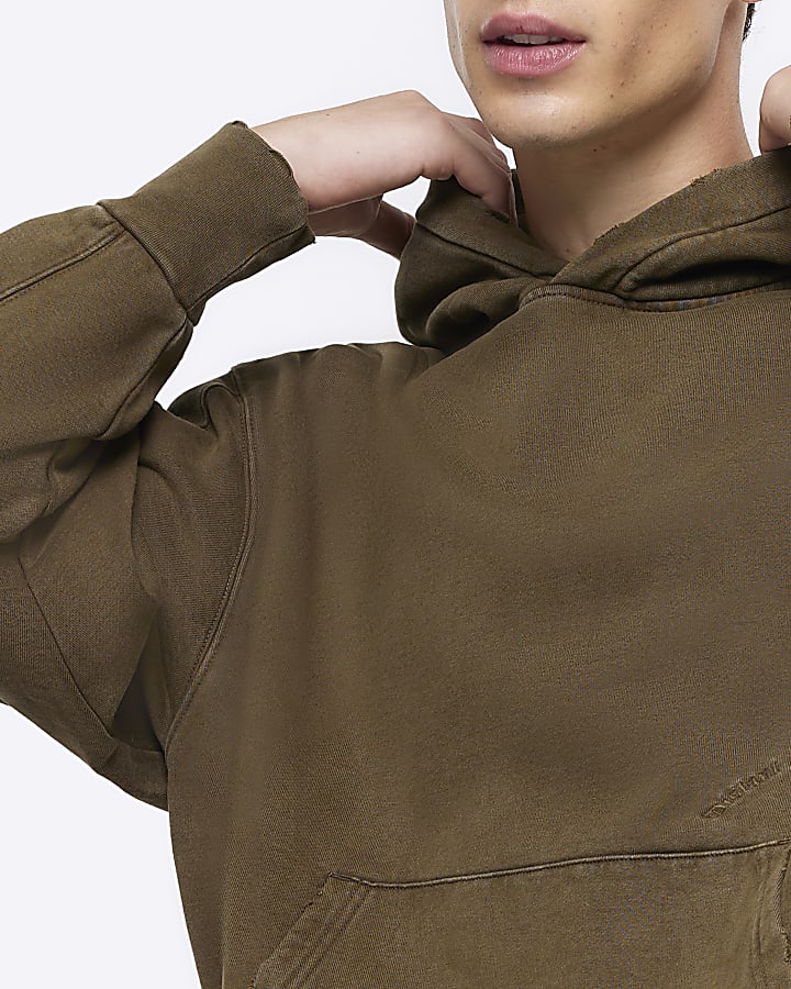 Khaki Oversized Washed Hoodie