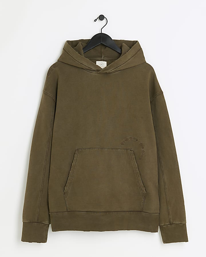 Khaki Oversized Washed Hoodie