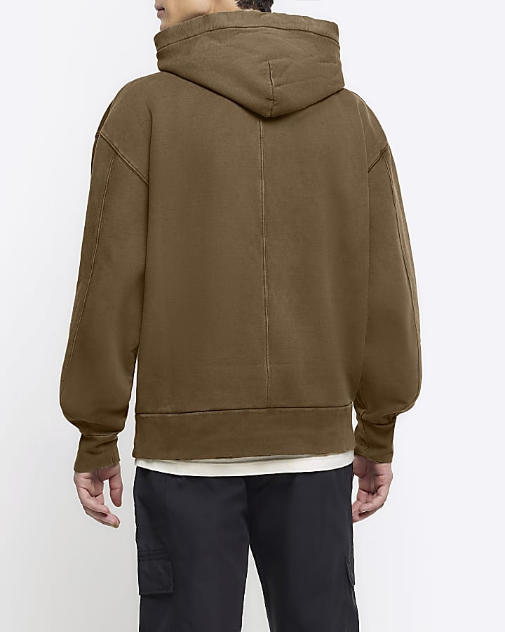 Khaki Oversized Washed Hoodie