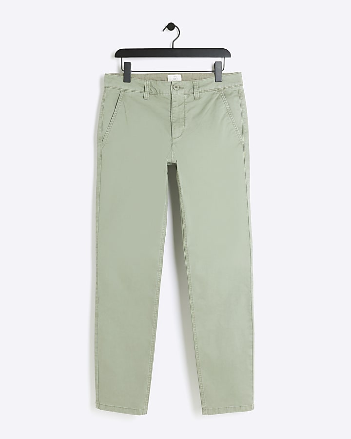 Green slim fit casual chino trousers