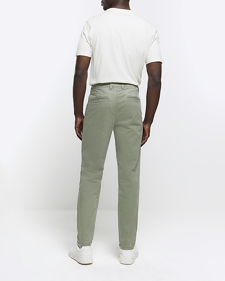 Green slim fit casual chino trousers