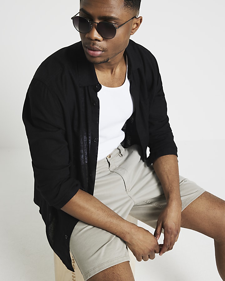 Beige slim fit casual chino shorts