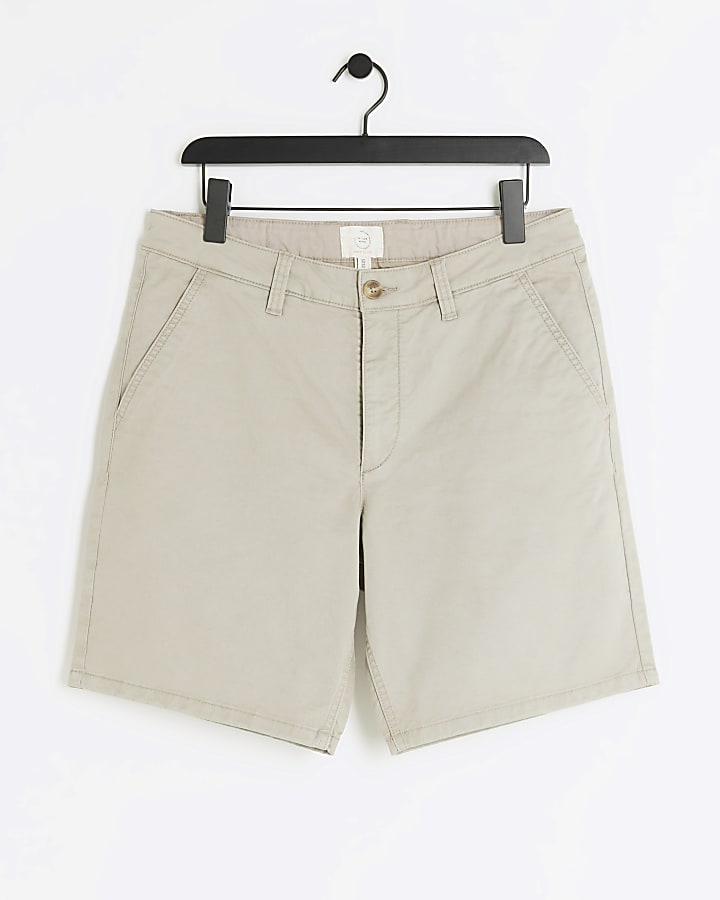Beige slim fit casual chino shorts