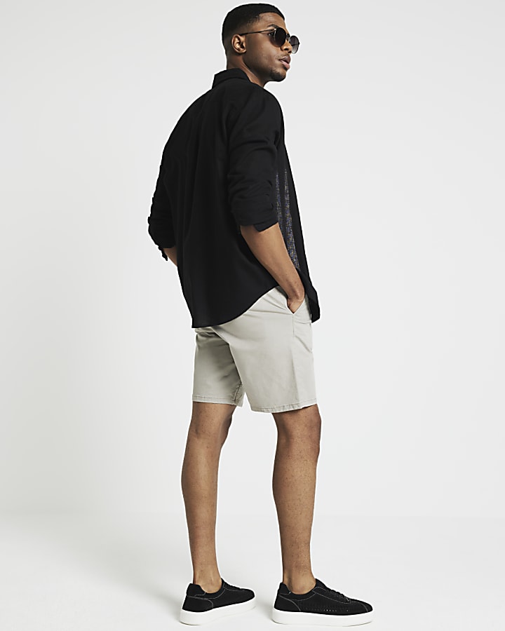 Beige slim fit casual chino shorts