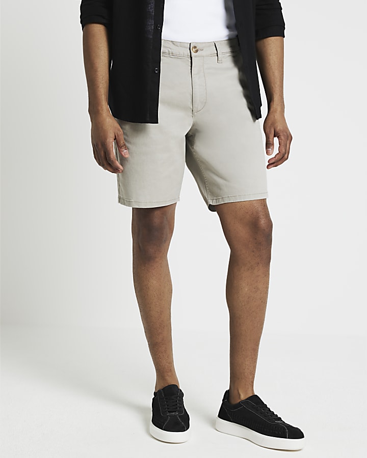 Beige slim fit casual chino shorts