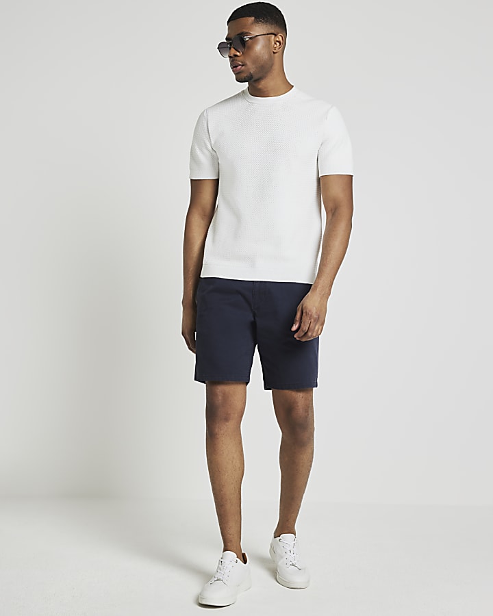 Navy slim fit casual chino shorts