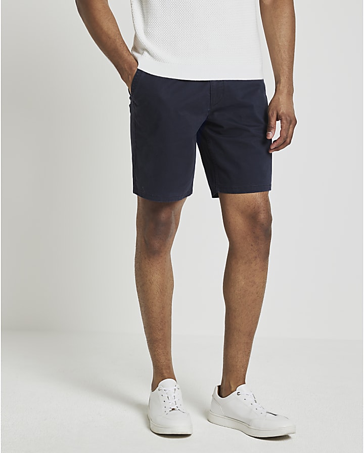 Navy slim fit casual chino shorts