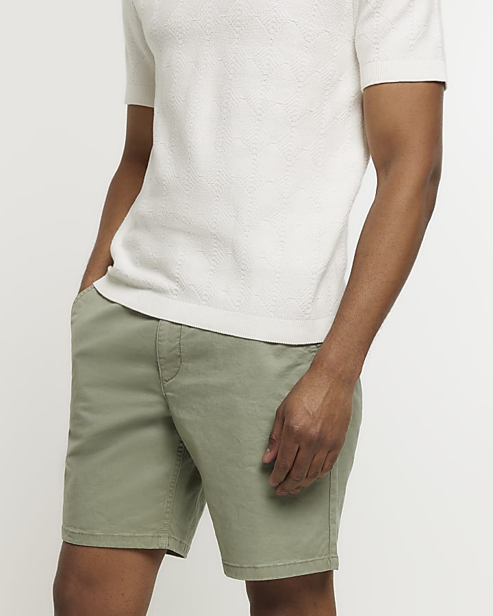 Green slim fit casual chino shorts