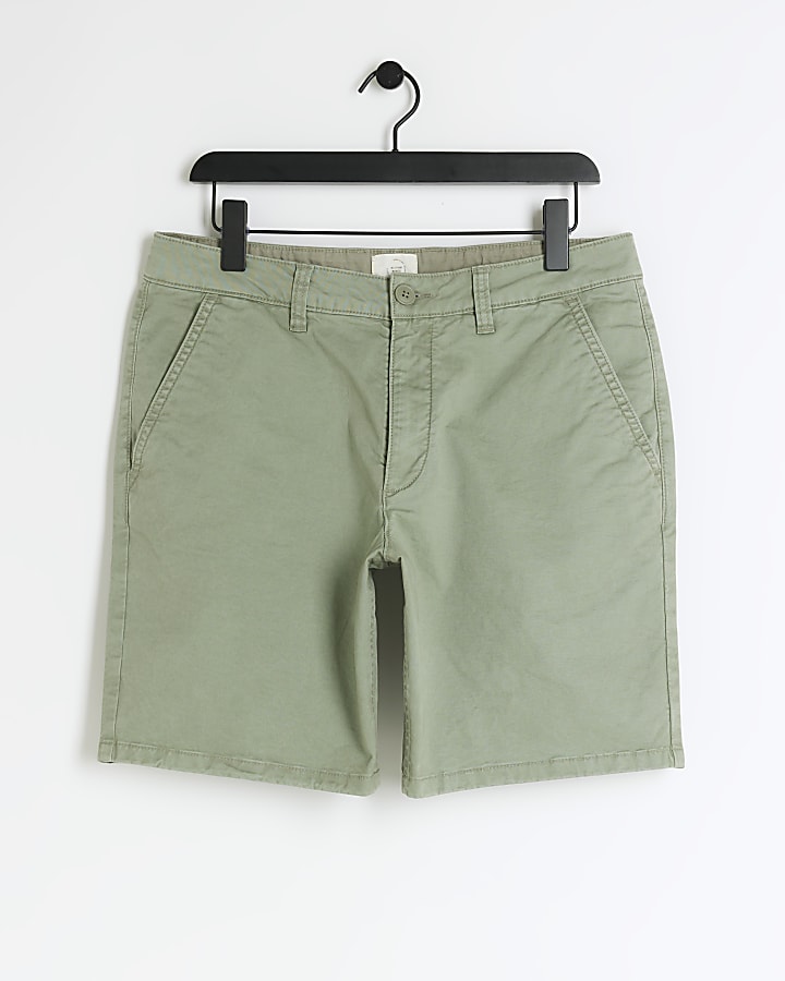 Green slim fit casual chino shorts