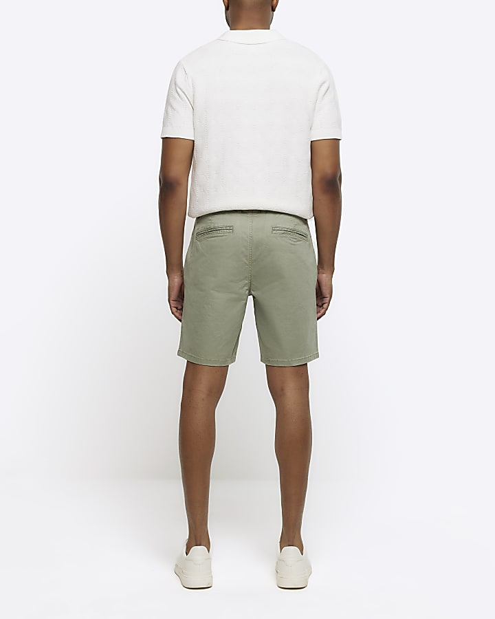 Green slim fit casual chino shorts