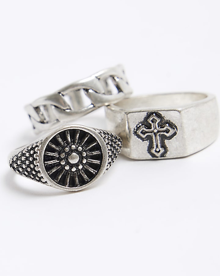 3PK silver colour cross ring