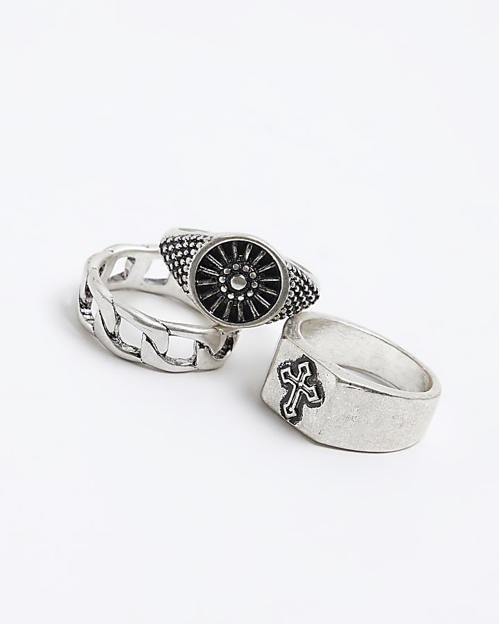 3PK silver colour cross ring